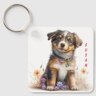 Schattige Australische Herder Puppy Dog Sleutelhanger