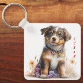 Schattige Australische Herder Puppy Dog Sleutelhanger (Voorkant)