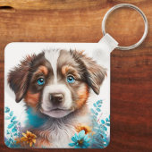 Schattige Australische Herder Puppy Dog Sleutelhanger (Achterkant)
