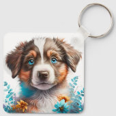 Schattige Australische Herder Puppy Dog Sleutelhanger (Achterkant)