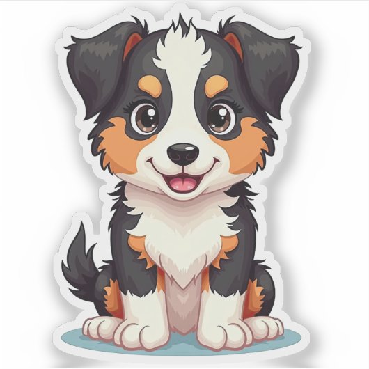 Schattige Australische Herder Puppy – Zittende Hou Sticker (Voorkant)