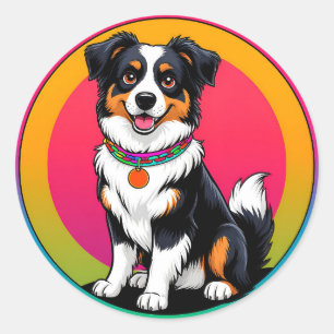 Schattige Australische Herdershond Cartoon hond Ronde Sticker