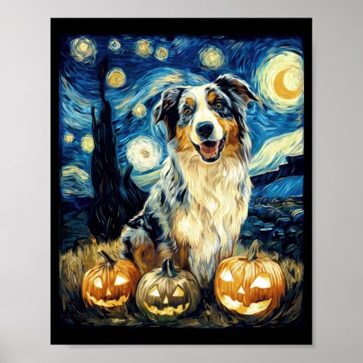 Schattige Australische Herdershond Halloween Jack Poster (Voorkant)