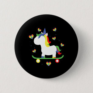 Schattige Autistische Skateboardende Eenhoorn Magi Ronde Button 5,7 Cm