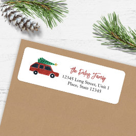 Schattige auto minimalistische illustratie Kerstmi Etiket