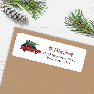 Schattige auto minimalistische illustratie Kerstmi Etiket