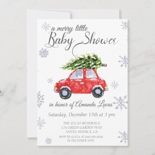Schattige auto winter baby shower Uitnodiging (Voorkant)
