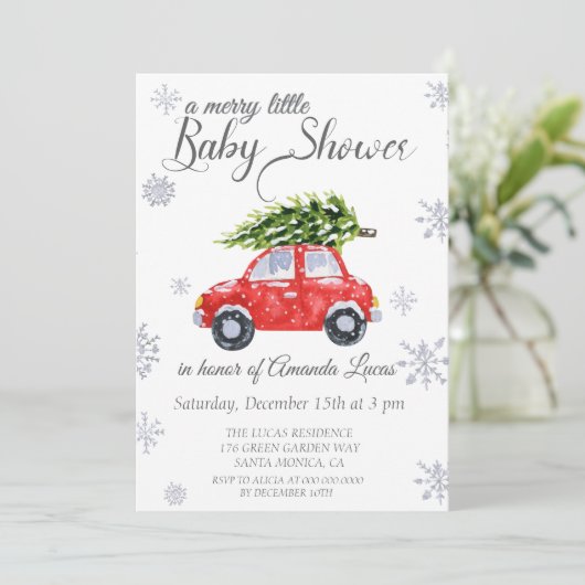 Schattige auto winter baby shower Uitnodiging (Staand voorkant)
