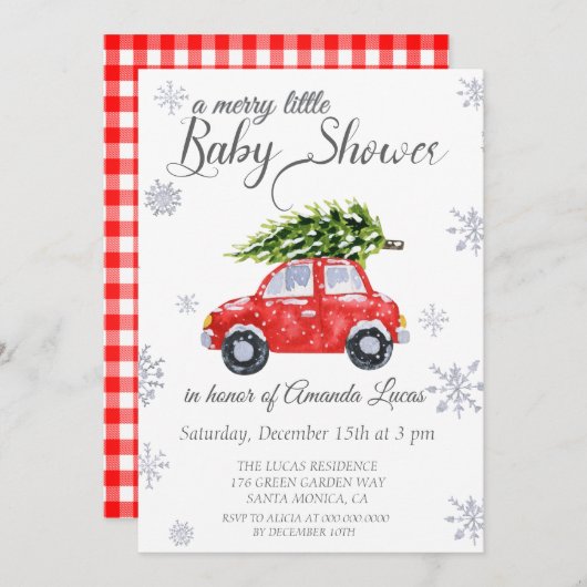 Schattige auto winter baby shower Uitnodiging (Voorkant / Achterkant)