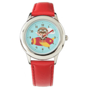 Schattige Aviator Jongen Vliegtuig Avontuur Voor J Horloge