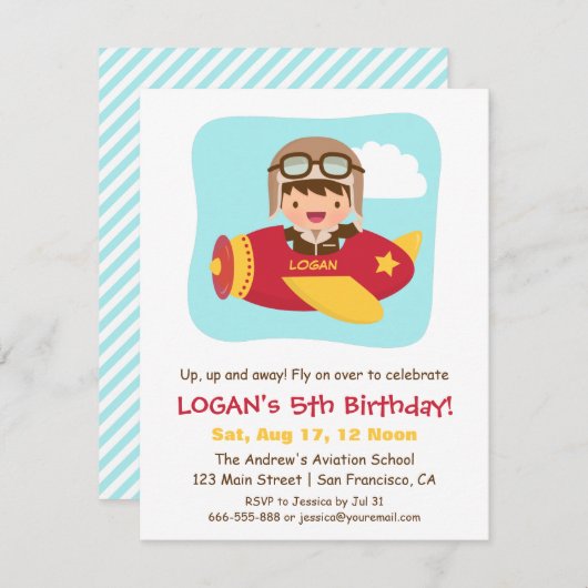 Schattige Aviator Jongen Vliegtuig Verjaardagsfees Kaart (Voorkant / Achterkant)