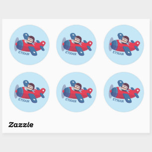Schattige Aviator Piloot Propeller Vliegtuig Jonge Ronde Sticker