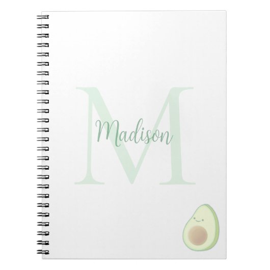 Schattige Avocado Aangepaste Naam Initiaal  Notitieboek (Voorkant)