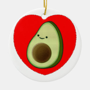 Schattige Avocado In Rode Hart Keramisch Ornament