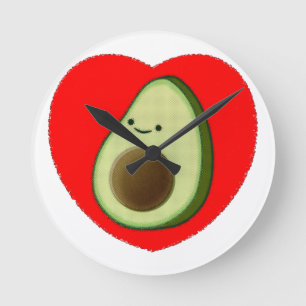 Schattige Avocado In Rode Hart Ronde Klok