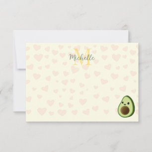 Schattige Avocado Rode Harten Persoonlijke Monogra Notitiekaartje