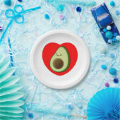 Schattige Avocadocartoon in Rode Hart Papieren Bordje (Feest)
