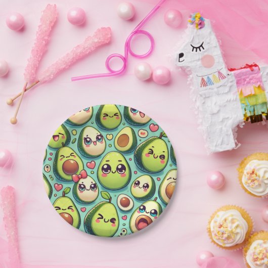 Schattige avocado's papieren bordje (Feest)