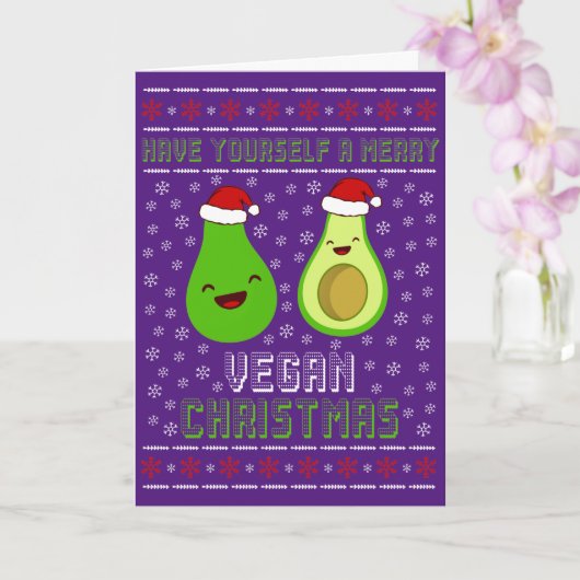 Schattige Avocado's Prettig Vegan Kerstfeest Kaart (Orchidee)