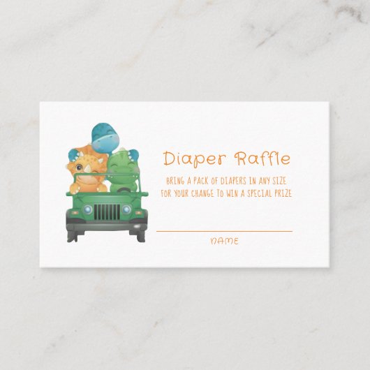 Schattige Avontuur Dinosaurussen Luier Raffle Visitekaartje (Voorkant)