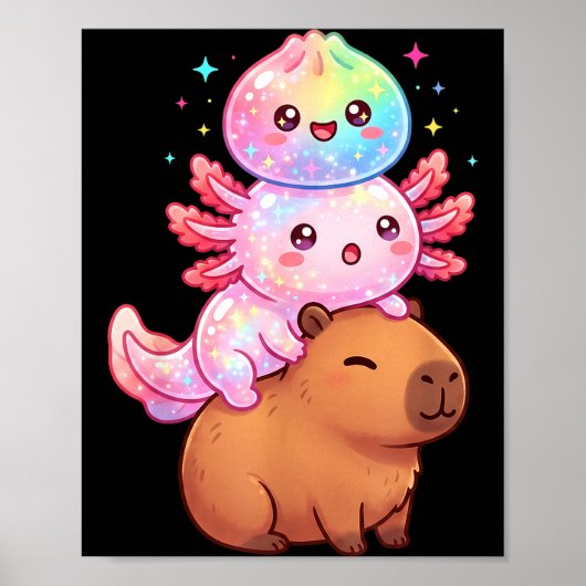 Schattige axolotl capybara regenboog dumpling grap poster (Voorkant)