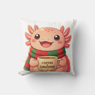 Schattige Axolotl die Koffie Drinkt Kerst Accent Kussen