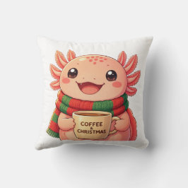 Schattige Axolotl die koffie drinkt Kerst accent Kussen