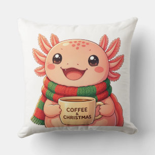 Schattige Axolotl die Koffie Drinkt Kerst Accent Kussen