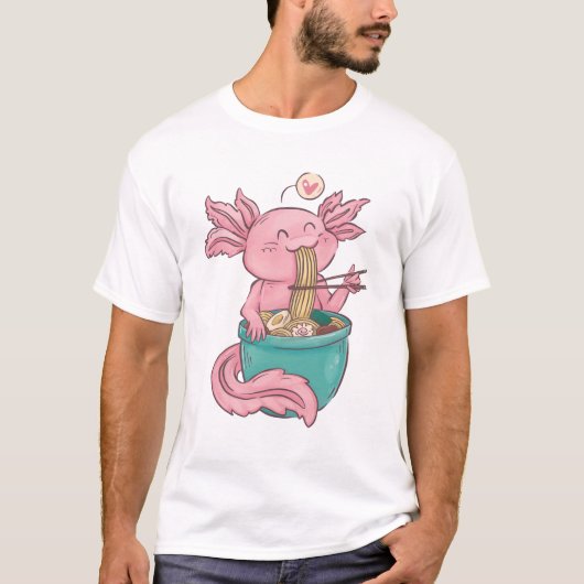 Schattige Axolotl Eating Ramen T-shirt (Voorkant)