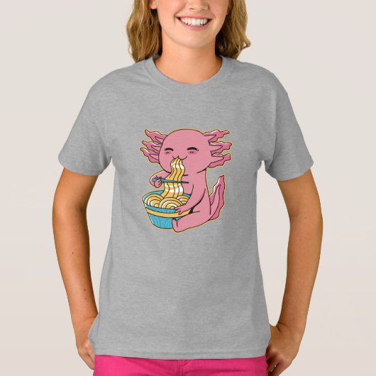 Schattige Axolotl Eating Ramen T-shirt (Voorkant)