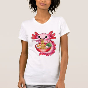 Schattige Axolotl Eet Ramen Kawaii Noedel Cartoon T-shirt