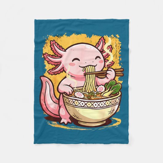 Schattige Axolotl Eet Ramen Noedels Axolotls Ramen Fleece Deken (Voorkant)