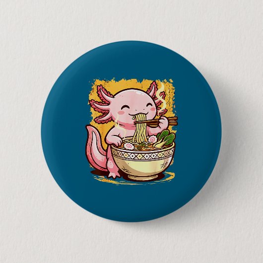 Schattige Axolotl Eet Ramen Noedels Axolotls Ramen Ronde Button 5,7 Cm (Voorkant)