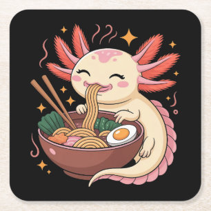 Schattige Axolotl Eet Ramennoedels Kartonnen Onderzetters