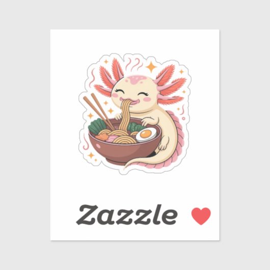 Schattige Axolotl Eet Ramennoedels Sticker (Vel)