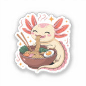 Schattige Axolotl Eet Ramennoedels Sticker (Voorkant)