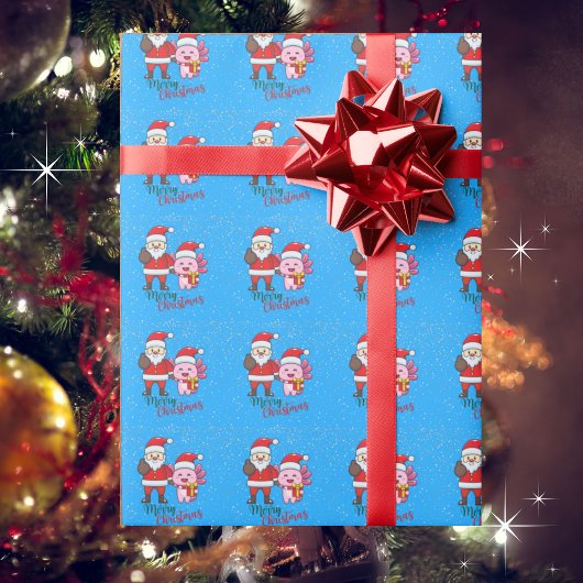 Schattige Axolotl en Sinterklaas Vrolijk Kerstfees Cadeaupapier