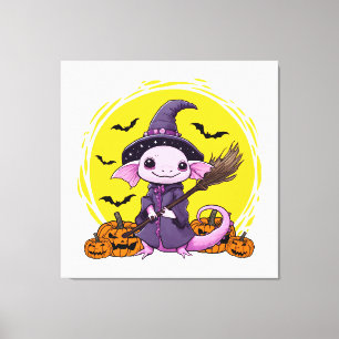 Schattige Axolotl Heks Halloween Canvas Afdruk