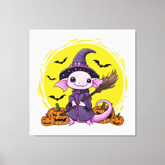 Schattige Axolotl Heks Halloween Canvas Afdruk (Voorkant)