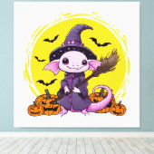 Schattige Axolotl Heks Halloween Canvas Afdruk (Insitu (Houten vloer))