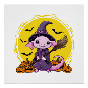 Schattige Axolotl Heks Halloween Perfect Poster