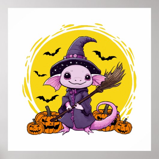 Schattige Axolotl Heks Halloween Poster (Voorkant)