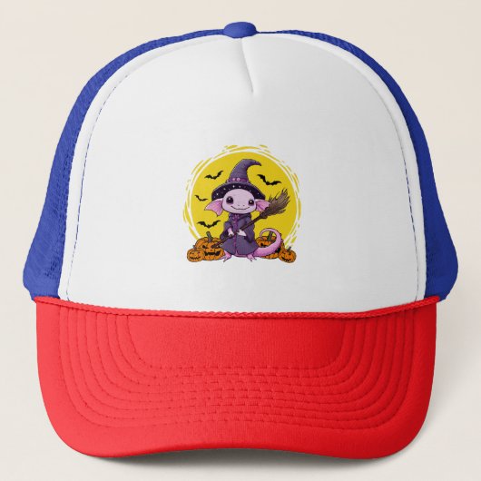 Schattige Axolotl Heks Halloween Trucker Pet (Voorkant)