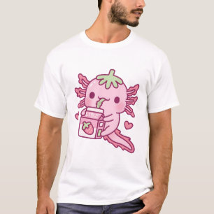 Schattige Axolotl houdt van Drink aardbeienmelk T-shirt
