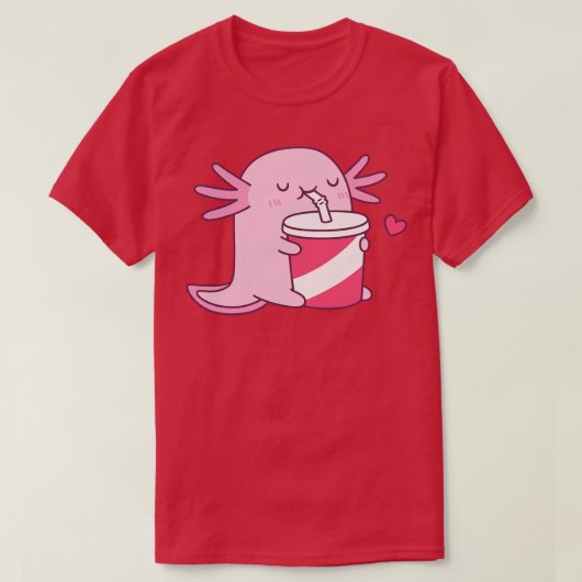 Schattige Axolotl houdt van Drink frisdrank T-shirt (Design voorkant)