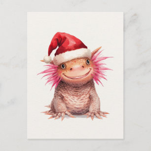 Schattige Axolotl in Kerstmuts Aquarel Feestdagenkaart