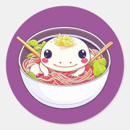 Schattige Axolotl in kom van Ramen Soup Ronde Sticker