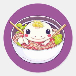 Schattige Axolotl in kom van Ramen Soup Ronde Sticker
