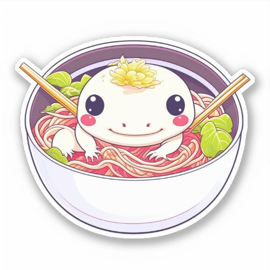 Schattige Axolotl in kom van Ramen Soup Sticker (Voorkant)