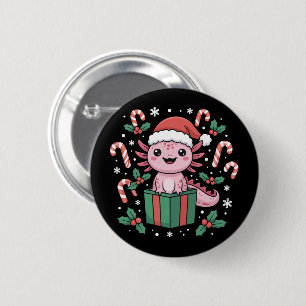 Schattige Axolotl Kerst Dier Amfibie Feestdag Ronde Button 5,7 Cm